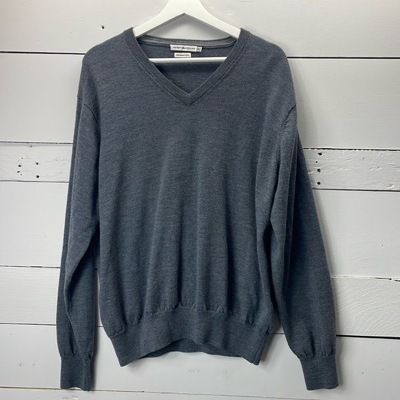 PETER MILLAR 100% Merino Wool V-Neck Sweater in Grey Mens Size XL - Picture 1 of 4